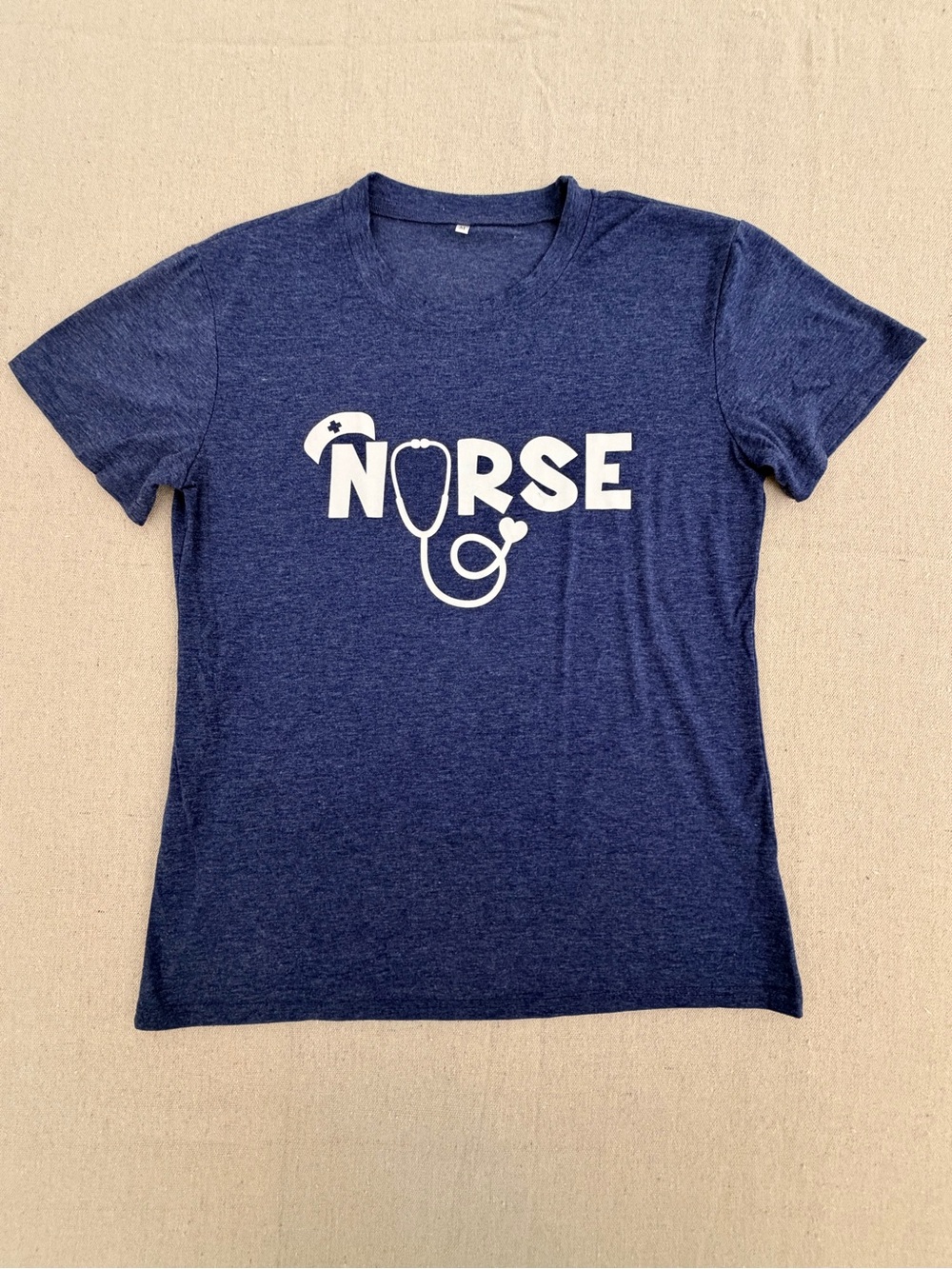 Women's Nurse Graphic T-Shirt Medium Heather Navy Blue Stethoscope Tee - 179